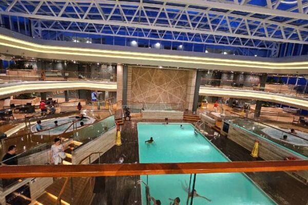 MSC Meraviglia Bamboo pool at night.